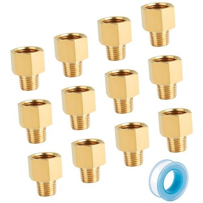 Reliable Brass Pipe Reducer Adapters: 12-Pack 3/8'' to 1/4'' NPT with Sealing Tape