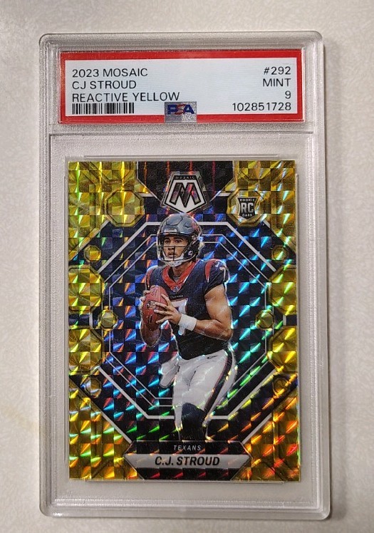 2023 CJ STROUD PANINI MOSAIC REACTIVE YELLOW #292 RC PSA GRADED 9 HOUSTON TEXANS