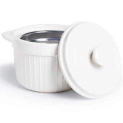 ONTUBE Ceramic Bacon Grease Container Keeper with Strainer, Frying Oil White