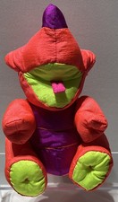 Fisher Price Puffalump Dino Roar Neon Orange Triceratops Dinosaur Squeak Plush