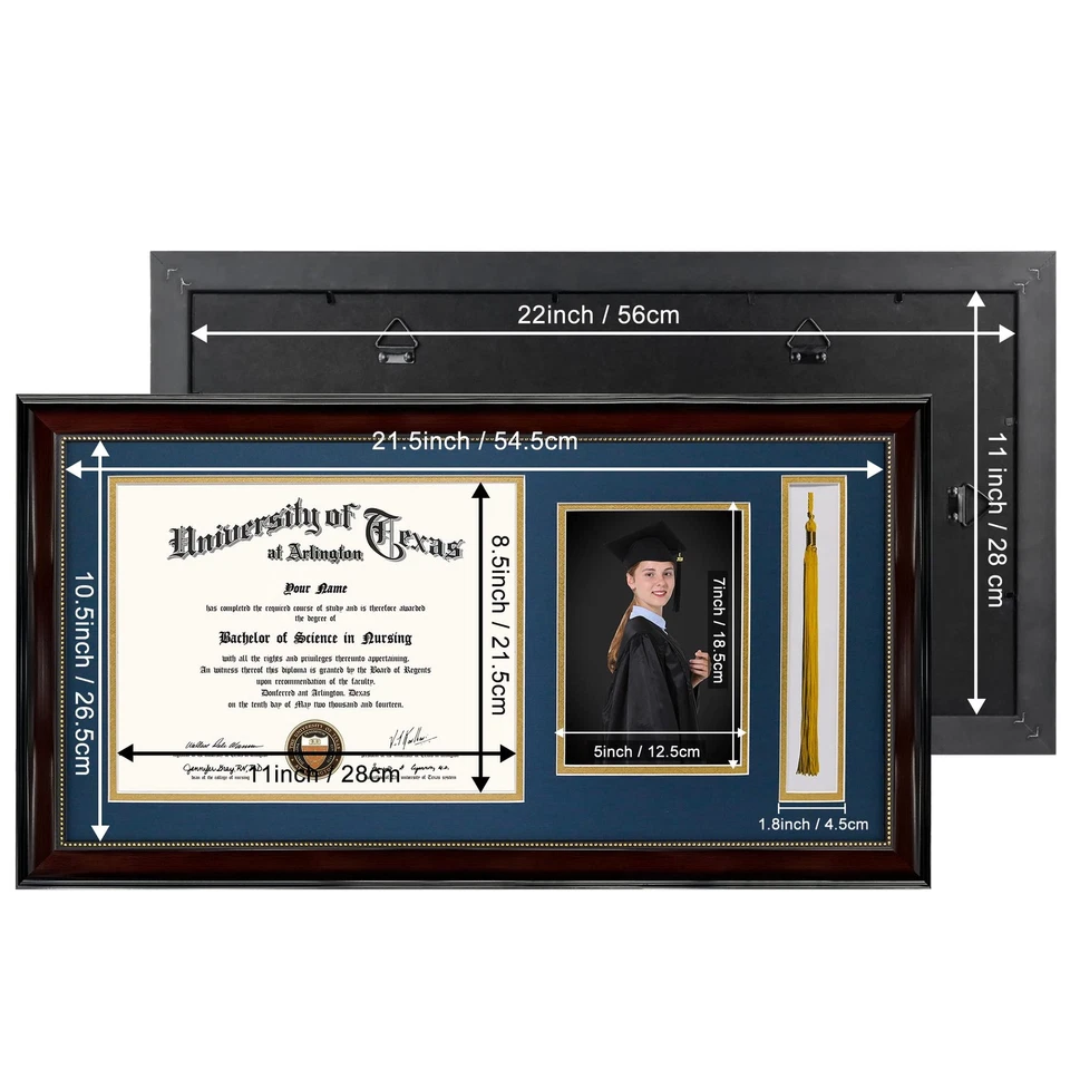 Marco de diploma de caoba GraduationMall 11x22 con soporte para borla e imagen para Foto 4 de 4