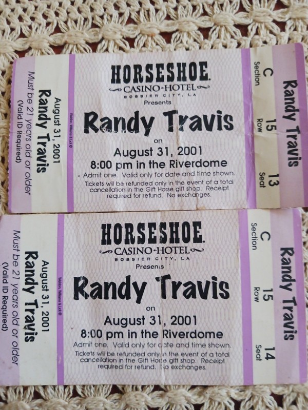 2 Randy Travis Concert Stubs, One With A Jack Binnion Autograph On Reverse Side