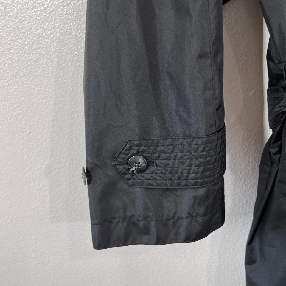 Vtg.80s Maggie Lawrence Black Nylon Trench Coat Rubberized Raincoat Belted Long - Image 4 of 4