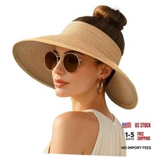 Women's Sun Visor Hats Wide Brim Straw Beach Hat Ponytail Hats for 1pack-khaki