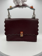 FENDI Vitello Liberty Scalloped Studded Kan I Shoulder Bag Bordeaux