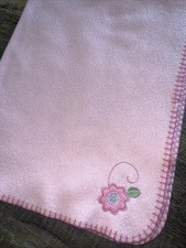 Baby Connection Pink Baby Blanket Pink Flower Fleece Stitch Trim Girls
