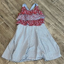 Jona Michelle Girls Ruffle Dress Striped Sleeveless Casual Playwear Size 8