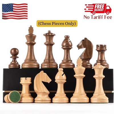 Premium Triple Weighted Staunton Wooden Chess Pieces w/ 2 Extra Queen