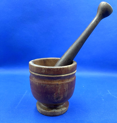 RARE Vintage Wooden Mortar & Pestle Set Primitive Apothecary Kitchen Decor  OSH