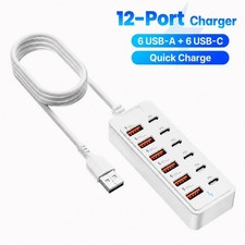 12-Port USB Charger 6 USB-A 6 USB-C Desktop Charging Station Fast Charger Multi