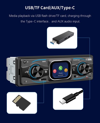 Single 1DIN Car Stereo MP3 Radio Head Unit FM USB Audio IN-Dash Bluetooth TYPE-C - Picture 8 of 11
