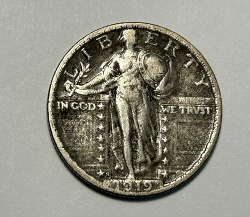 1919 S STANDING LIBERTY QUARTER XF DETAIL