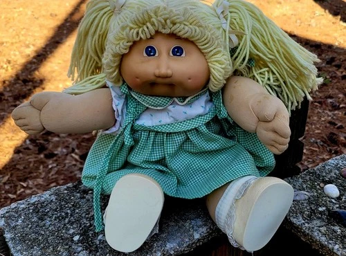 1985 Cabbage Patch Doll Blond Blue Eyes 2 Dimples, Original Clothes