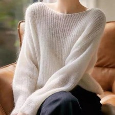 Ladies Solid Knit Sweater Soft Jumper Knitwear Hollowed Casual Top Daily
