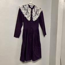 Jessica McClintock Gunne Sax Purple Dress Lace Collar Size 3/4 Vintage 80  s