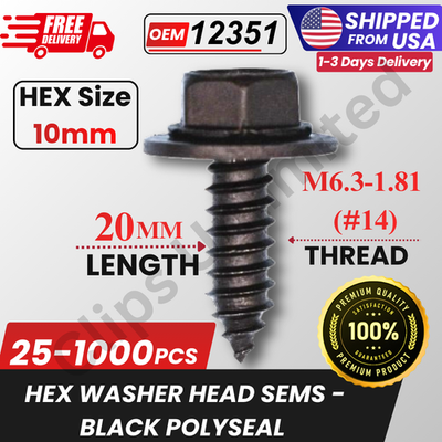 #ad A 12351 Hex Washer Head SEMS Screw M6.3 x 20mm Black Poly GM 11505022 25 1000PCS $119.99