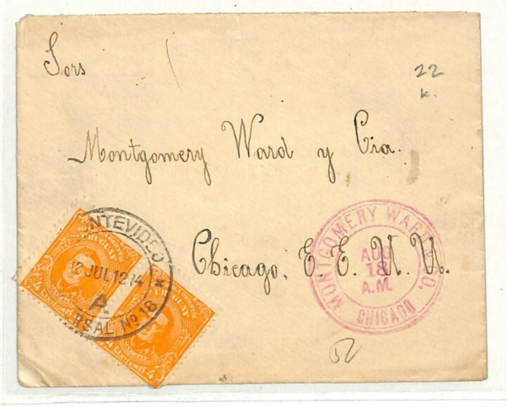 URUGUAY Cover Montevideo Chicago Illinois USA 1914 {samwells-covers} MM50