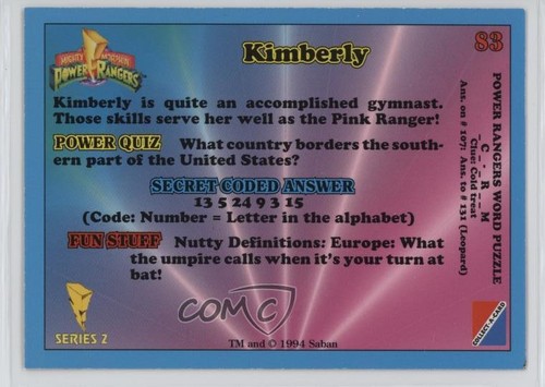 1994 Mighty Morphin Power Rangers Series 2 Retail Red Border Kimberly Hart 0s07 - Bild 2 von 3