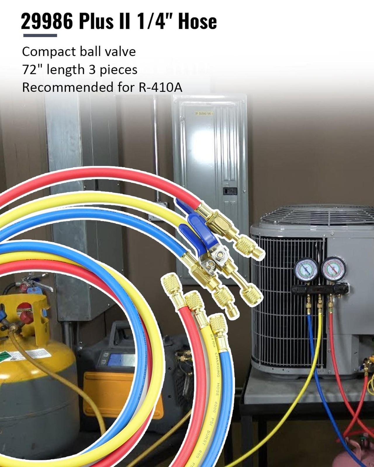 3Pack 29986 Plus II 1/4" Hose with Compact Ball Valve 72" Fit for R-410A Refr...