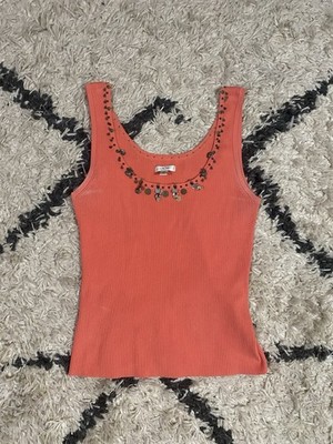 Cache Vintage Y2K Boho Stud Charm Neckline Fairycore Ribbed Tank Top