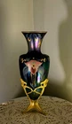 Irredescent Fenton Favrene Amphora Vase Genuine Gold Highlights With Stand