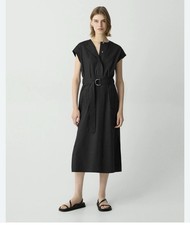 NTW Theory Belted Trapunto Midi Dress In Good Crunch Black Sz 4 P0303614 445