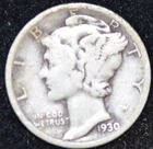 1930 GOOD-VERY GOOD Mercury Dime, 90% SILVER!