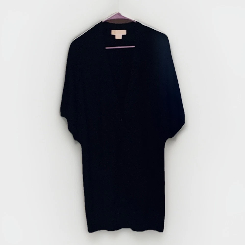 Cárdigan Suéter Largo Cachemir Negro Colección MICHAEL KORS Talla L Bolsillos Foto 4 de 4