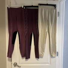 Kerrits Kids Equestrian Pants (3) Purple Tan Solid Horse Size XL Knee Patch