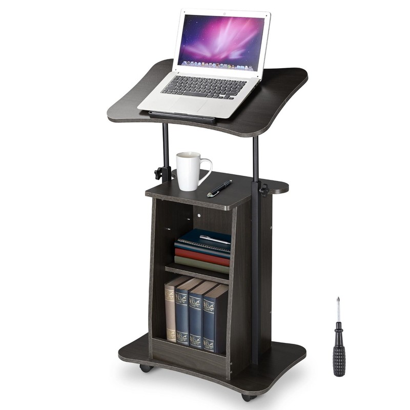 Yescom Podium Stand with 360° Lockable Wheels Height Adjustable Tilting Tabletop