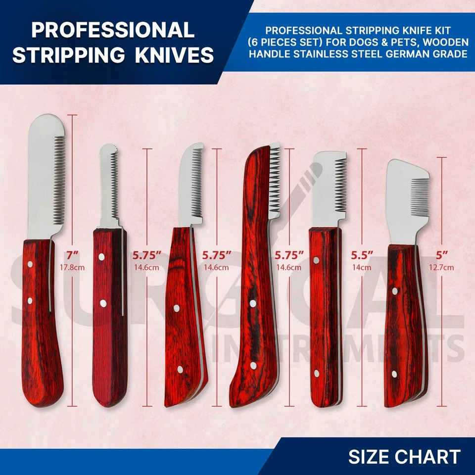 Juego de 6 piezas de pelado de abrigo de aseo de perros herramienta de pelado mango de madera (rojo adornado) Foto 2 de 4