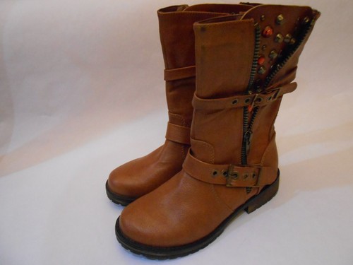 Breckelle's Girls Women Studded Zip Boots Booties Shoes Size 6 1/2 Tan