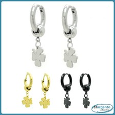 orecchini donna quadrifogli cerchietto cerchio acciaio inox da in con a ciondolo