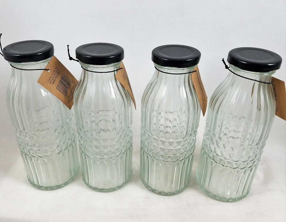 Juego de 4 botellas de vidrio de inspiración vintage - 7" de alto tienen capacidad para 12 onzas retro Foto 2 de 3