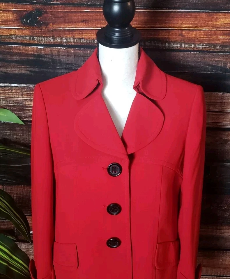 Kasper Blazer Jacket 10 Petite 10P Ruby Red Lined 3 Button Elegant Classy NWT - Image 3 of 4