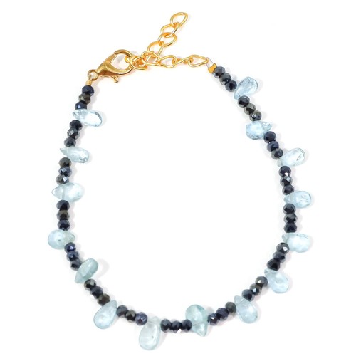 Schwarzer Spinell Mit Aquamarin Edelstein Armband Fancymetall Armband Unisex