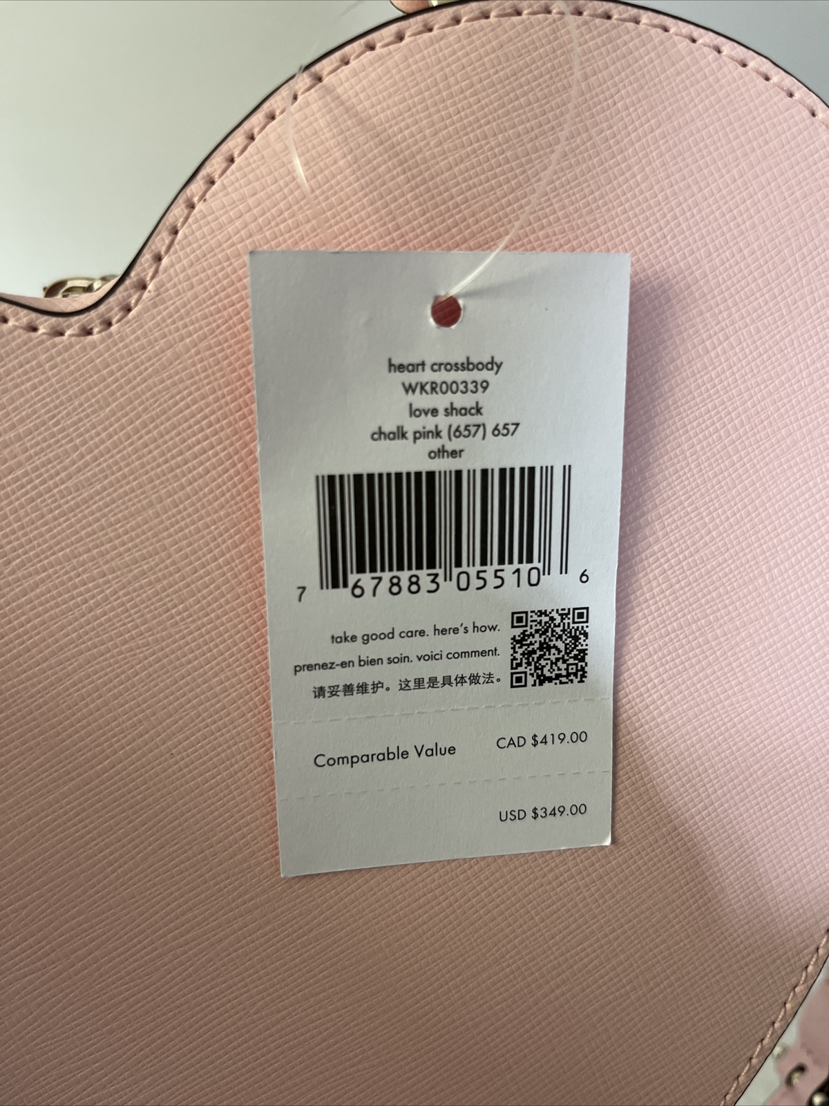 New Kate Spade Love Shack Heart Crossbody Novelty Valentine Chalk Pink