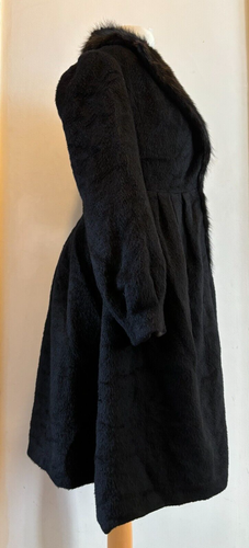 MICHAA Korean Designer Fully Lined Luxury Alpaca Coat with Fur Trim Black - Picture 3 of 13