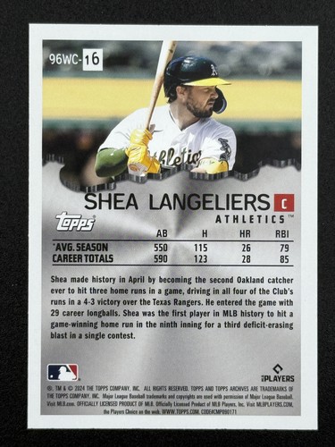 SHEA LANGELIERS 2024 Topps Archives Wrecking Crew #96WC-16 Oakland Athletics - Picture 2 of 2