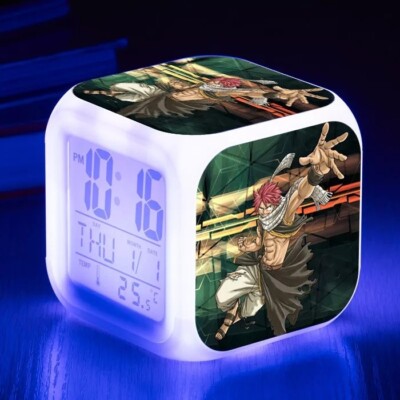Fairy tail alarm clock manga led 7 color thermometer night light decoration manga natsu 