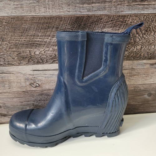 Sorel Boots Joan Rain Wedge Chelsea Ankle Bootie NL2526 464 Blue Rubber Size 8 - Picture 8 of 16