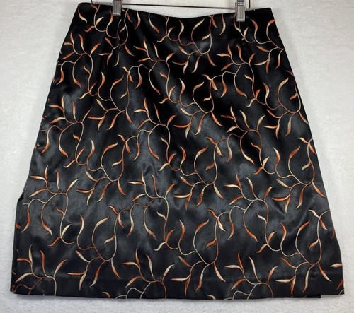 Cue Women's Black Designer Retro Vintage Leaf Print Unlined A Line skirt Size 10 - Picture 11 of 11