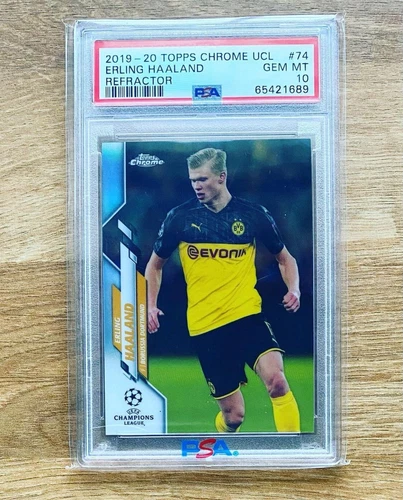 2019 Topps Chrome UCL Erling Haaland REFRACTOR RC Rookie #74 PSA 10
