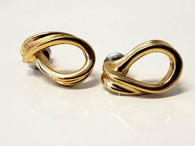 Vintage Dainty Gold Twist Open Loop Elegant Pierced Earrings - Monet?