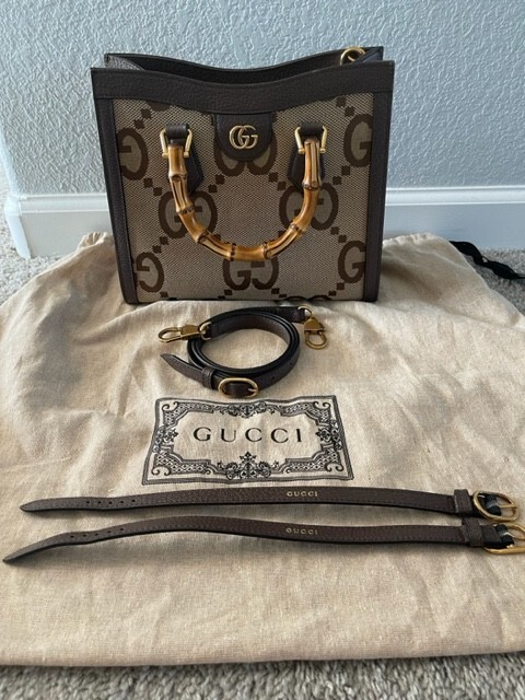 【GUCCI】DIANA GG Leather Bamboo Web Cross Tote Bag Authentic Gucci Diana NM Bamboo Handle Tote Jumbo GG Canvas