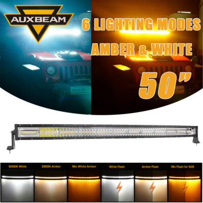 AUXBEAM 50'' 6 Mode White & Amber Curved Spot LED Light Bar w/Wiring Harness
