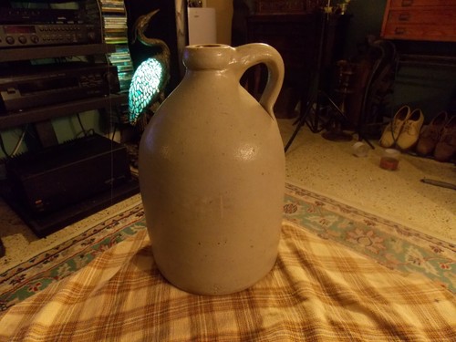 Antique MOONSHINE WHISKY Salt Glazed Stoneware Jug Bottle 11" Cracked Handle VG - Picture 4 of 6