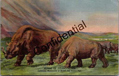 Prehistoric Dinosaur Era Titanotheres Denver Colorado Museum Dino Linen O173