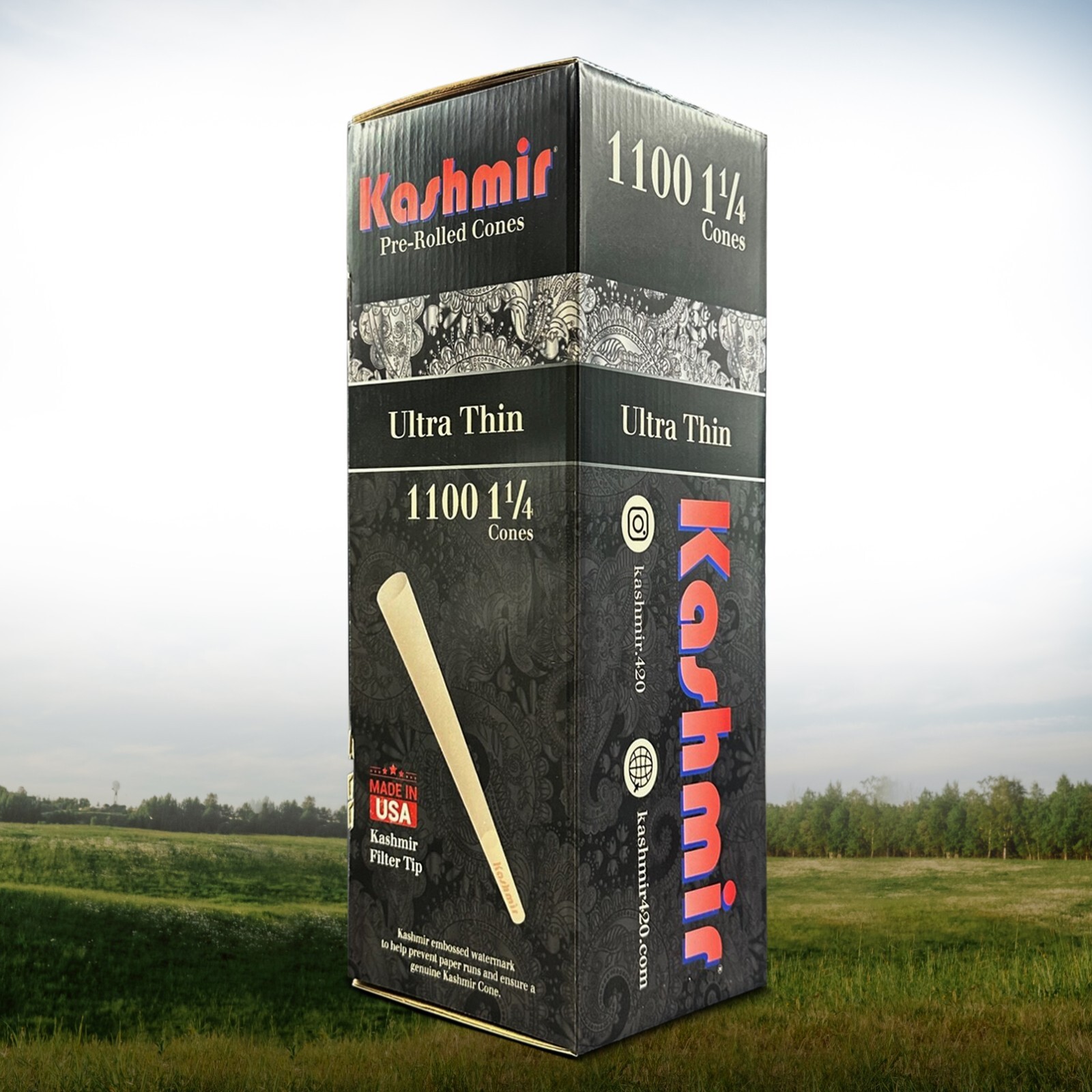 Kashmir Pre Rolled Cones 1-1/4 Bulk Pack Ultra-thin Rolling Paper Cones: 1100 Ct