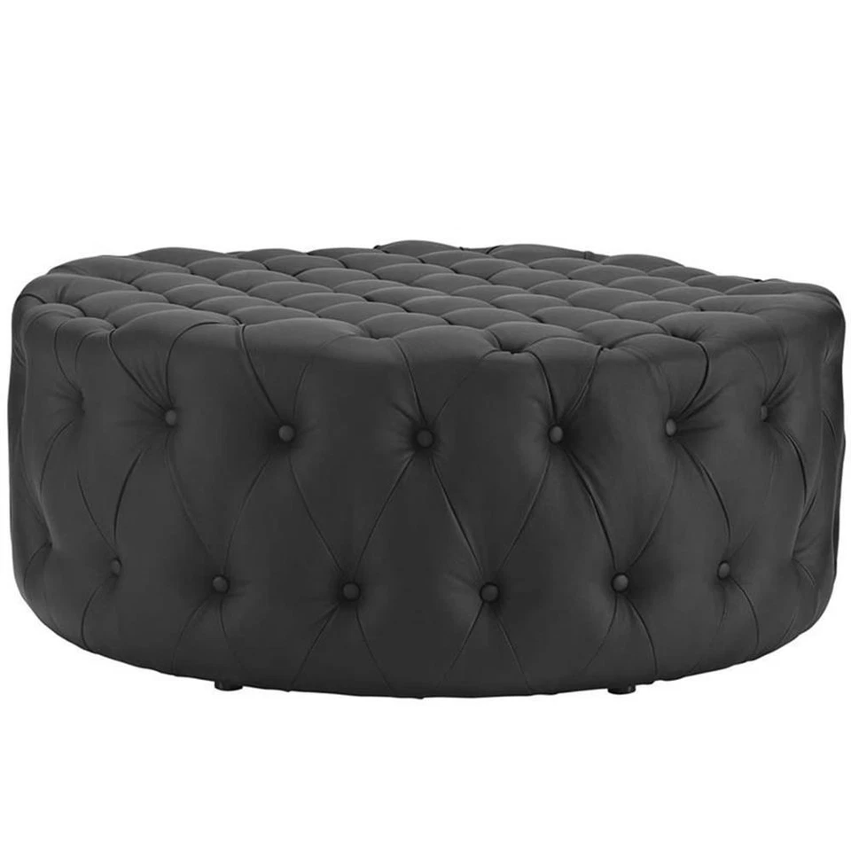 Modway Amour Modern Upholstered Vinyl and Solid Wood Ottoman in Black - Image 3 of 4